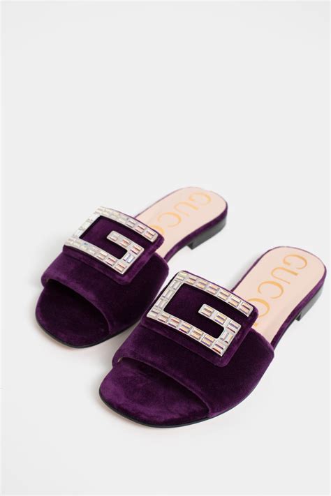 gucci velvet slide with crystal g|Gucci women's sandals.